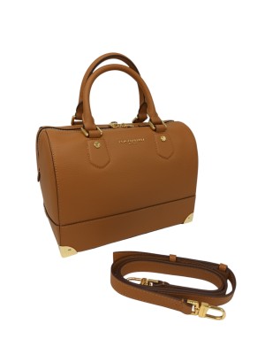 NANNINI BORSA BAULETTO MEDIO/GRANDE IN VITELLO BOTTALATO COLORE COGNAC, LAMPO CENTRALE, DUE MANICI E TRACOLLA STACCABILE/REGOLA