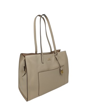 NANNINI BORSA GRANDE IN VITELLO BOTTALATO COORE BEIGE, LAMPO CENTRALE, TRE SCOMPARTI, TASCONE FRONTALE, DUE MANICI A SPALLA