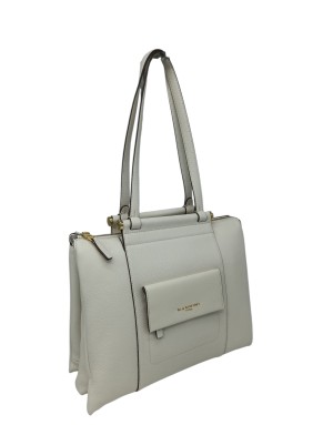 NANNINI BORSA GRANDE IN VITELLO COLORE AVORIO, LAMPO CENTRALE, TRE SCOMPARTI, TASCA FRONTALE CON PATTA E TASCA POSTERIORE, DUE 