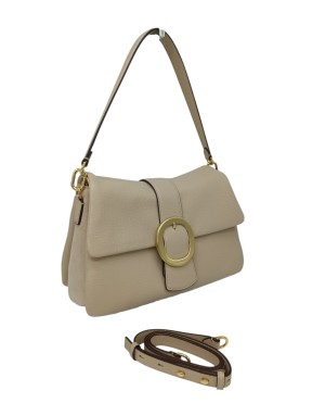 NANNINI BORSA MEDIO/GRANDE IN VITELLO BOTTALATO COLORE BEIGE CON RIPORTI LATERALI IN CAMOSCIO IN TINTA, CHIUSURA CON PATTA CON 