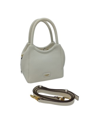 NANNINI BORSA PICCOLA IN VITELLO BOTTALATO COLORE AVORIO, LAMPO CENTRALE, DUE MANICI E TRACOLLA STACCABILE/REGOLABILE