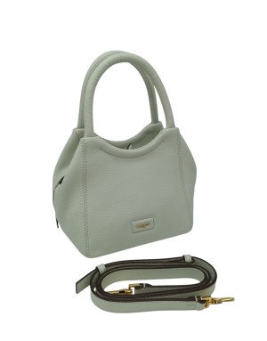 NANNINI BORSA PICCOLA IN VITELLO BOTTALATO COLORE SALVIA, LAMPO CENTRALE, DUE MANICI E TRACOLLA STACCABILE/REGOLABILE