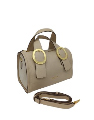 NANNINI BORSA/BAULETTO MEDIO/GRANDE IN VITELLO BOTTALATO COLORE BEIGE CON RIPORTI LATERALI IN CAMOSCIO IN TINTA, LAMPO CENTRALE