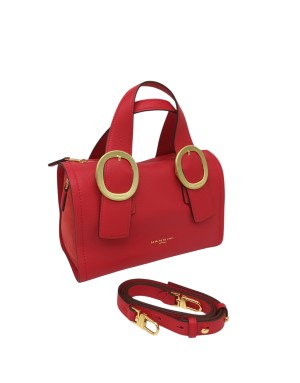 NANNINI BORSA/BAULETTO MEDIO/GRANDE IN VITELLO BOTTALATO COLORE ROSSO CON RIPORTI LATERALI IN CAMOSCIO IN TINTA, LAMPO CENTRALE