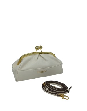 NANNINI BORSA/POCHETTE PICCOLA IN VITELLO BOTTALATO COLORE BIANCO AVORIO, CHIUSURA CLIC CLAC DORATA, TRACOLLINA STACCABILE/REGO