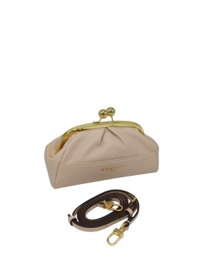 NANNINI BORSA/POCHETTE PICCOLA IN VITELLO BOTTALATO COLORE CIPRIA, CHIUSURA CLIC CLAC DORATA, TRACOLLINA STACCABILE/REGOLABILE