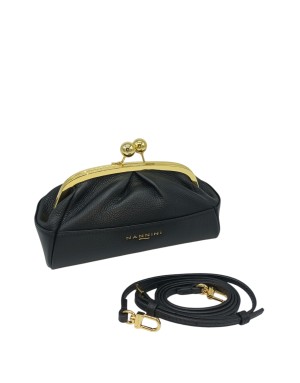 NANNINI BORSA/POCHETTE PICCOLA IN VITELLO BOTTALATO COLORE NERO, CHIUSURA CLIC CLAC DORATA, TRACOLLINA STACCABILE/REGOLABILE