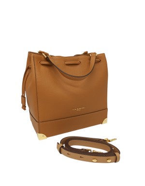 NANNINI BORSA/SECCHIELLO MEDIO/GRANDE IN VITELLO BOTTALATO COLORE COGNAC, DUE MANICI E TRACOLLA STACCABILE/REGOLABILE