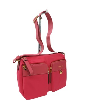 NANNINI LIBERTY BORSA GRANDE IN NYLON E VITELLO CARACAS COLORE GERANIO, LAMPO CENTRALE, TASCONI FRONTALI E TASCONE POSTERIORE, 