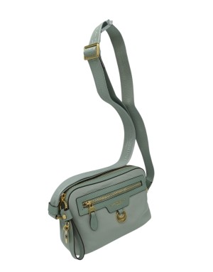 NANNINI LIBERTY BORSA PICCOLA IN NYLON E VITELLO CARACAS COLORE VERDE SALVIA, DUE SCOMPARTI CON LAMPO CENTRALI, TASCA FRONTALE 