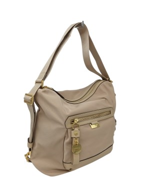 NANNINI LIBERTY BORSA/ZAINO IN NYLON E VIT.CARACAS COLORE BEIGE, TASCONE FRONTALE E TASCA POSTERIORE, TRACOLLA REGOLABILE