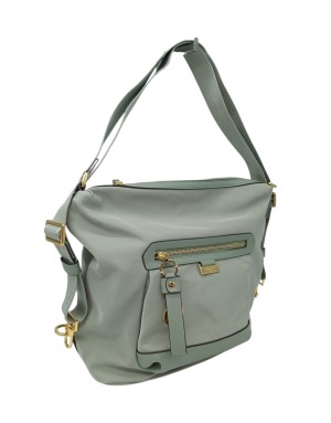 NANNINI LIBERTY BORSA/ZAINO IN NYLON E VIT.CARACAS COLORE VERDE SALVIA, TASCONE FRONTALE E TASCA POSTERIORE, TRACOLLA REGOLABIL