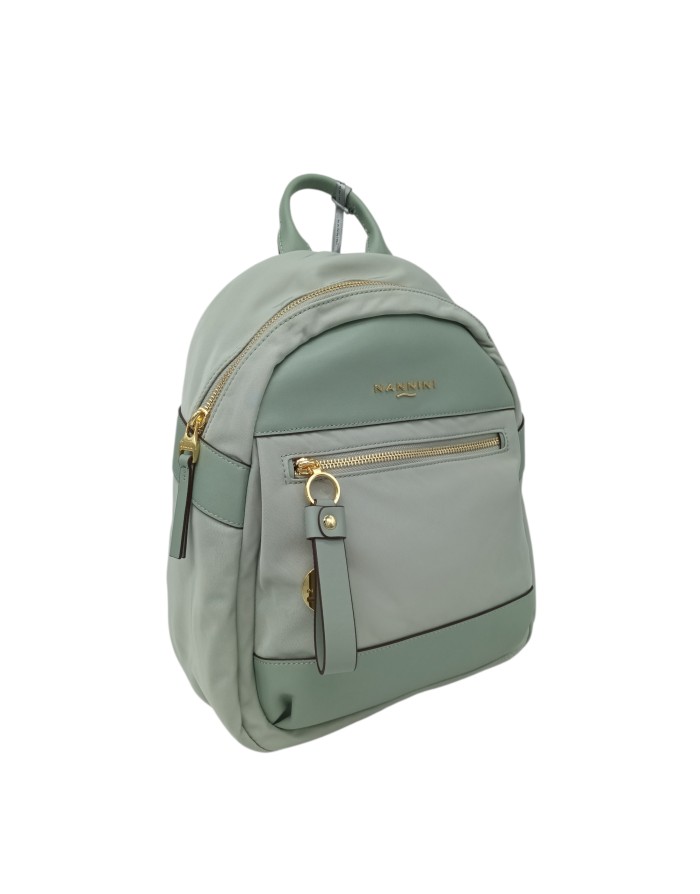 NANNINI LIBERTY ZAINO IN NYLON E VIT.CARACAS COLORE VERDE SALVIA, LAMPO CENTRALE, TASCONE FRONTALE