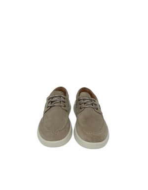 AMBITIOUS SNEAKER STRINGATA GUSTO BARCA, TOMAIA IN CAMOSCIO COLORE TAUPE, FONDO EXTRA LIGHT