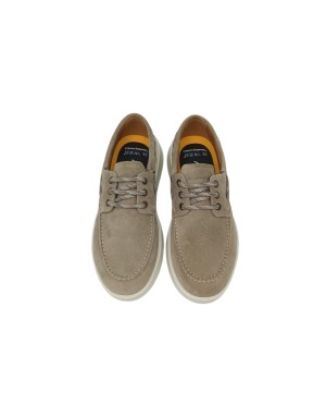 AMBITIOUS SNEAKER STRINGATA GUSTO BARCA, TOMAIA IN CAMOSCIO COLORE TAUPE, FONDO EXTRA LIGHT