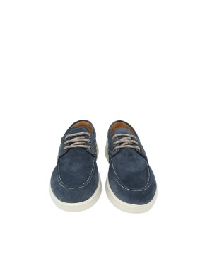 AMBITIOUS SNEAKER STRINGATA GUSTO BARCA, TOMAIA IN CAMOSCIO COLORE BLU NAVY, FONDO EXTRA LIGHT