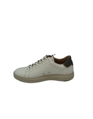 AMBITIOUS SNEAKER LACCI IN VITELLO COLORE AVORIO/BEIGE CON TOPPONCINO VERDE-CUOIO, FONDO GOMMA