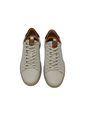 AMBITIOUS SNEAKER LACCI IN VITELLO COLORE AVORIO/BEIGE CON TOPPONCINO VERDE-CUOIO, FONDO GOMMA