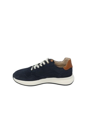 AMBITIOUS SNEAKER LACCI IN CAMOSCIO COLORE BLU NAVY CON TOPPONCINO CUOIO, FONDO GOMMA AVORIO