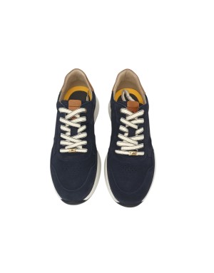 AMBITIOUS SNEAKER LACCI IN CAMOSCIO COLORE BLU NAVY CON TOPPONCINO CUOIO, FONDO GOMMA AVORIO