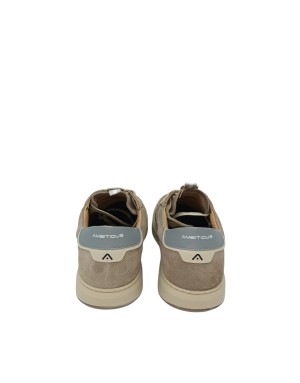 AMBITIOUS SNEAKER LACCI IN CAMOSCIO COLORE TAUPE CON TOPPONCINO GRIGIO-TORTORA, PROFILI A RILIEVO, FONDO GOMMA