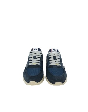 AMBITIOUS SNEAKER LACCI IN CAMOSCIO E VITELLO COLORE BLU NAVY, VASCHETTA IN TESSUTO RETATO IN TINTA, TOPPONCINO COLORE CUOIO, F