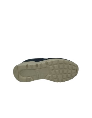 AMBITIOUS SNEAKER LACCI IN CAMOSCIO E VITELLO COLORE BLU NAVY, VASCHETTA IN TESSUTO RETATO IN TINTA, TOPPONCINO COLORE CUOIO, F