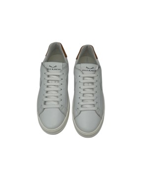VOILE BLANCHE SNEAKER LACCI IN VITELLO COLORE BIANCO CON TOPPONCINO CUOIO, FONDO GOMMA EXTRA LIGHT