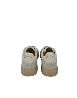 BACK 70 SNEAKER LACCI IN NAPPA E CAMOSCIO COLORE LATTE, FONDO GOMMA 4CM
