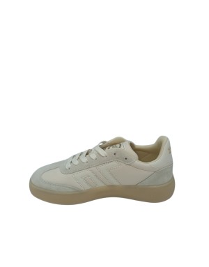 BACK 70 SNEAKER LACCI IN NAPPA E CAMOSCIO COLORE LATTE, FONDO GOMMA 4CM