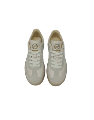 BACK 70 SNEAKER LACCI IN NAPPA E CAMOSCIO COLORE LATTE, FONDO GOMMA 4CM
