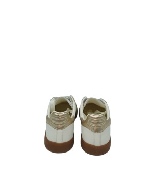 BACK 70 SNEAKER LACCI IN NAPPA E CAMOSCIO COLORE BIANCO-BEIGE CON LOGO IL LANINATO ORO, FONDO GOMMA 3CM