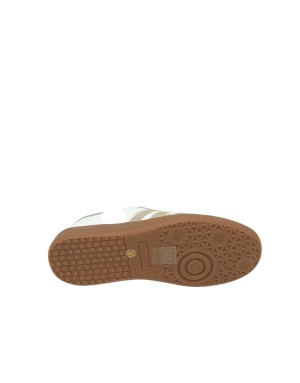 BACK 70 SNEAKER LACCI IN NAPPA E CAMOSCIO COLORE BIANCO-BEIGE CON LOGO IL LANINATO ORO, FONDO GOMMA 3CM