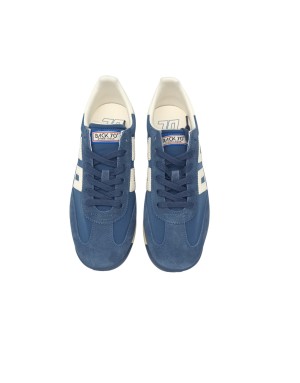 BACK 70 SNEAKER LACCI IN CAMOSCIO NE TESSUTO TECNICO COLORE BLU NAVY CON LOGO E TOPPONCINO BIANCO, FONDO GOMMA BICOLOR