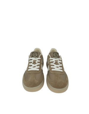 BACK 70 SNEAKER LACCI IN CAMOSCIO E TESSUTO TECNICO COLORE TAUPE CON LOGO E TOPPONCINO BIANCO, FONDO GOMMA