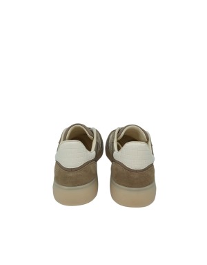BACK 70 SNEAKER LACCI IN CAMOSCIO E TESSUTO TECNICO COLORE TAUPE CON LOGO E TOPPONCINO BIANCO, FONDO GOMMA
