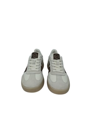 BACK 70 SNEAKER LACCI IN CAMOSCIO E TESSUTO TECNICO COLORE LATTE CON LOGO E TOPPONCINO T.MORO, FONDO GOMMA