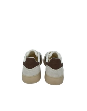 BACK 70 SNEAKER LACCI IN CAMOSCIO E TESSUTO TECNICO COLORE LATTE CON LOGO E TOPPONCINO T.MORO, FONDO GOMMA