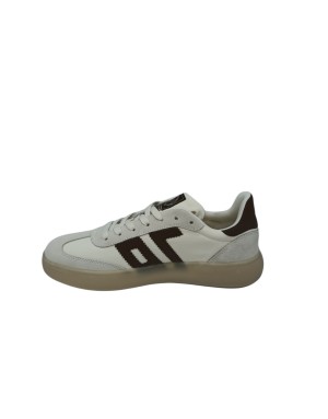 BACK 70 SNEAKER LACCI IN CAMOSCIO E TESSUTO TECNICO COLORE LATTE CON LOGO E TOPPONCINO T.MORO, FONDO GOMMA