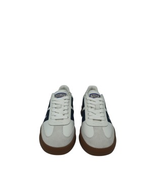BACK 70 SNEAKER LACCI IN VITELLO E CAMOSCIO COLORE BIANCO CON LOGO E TOPPONCINO BLU NAVY, FONDO GOMMA MIELE