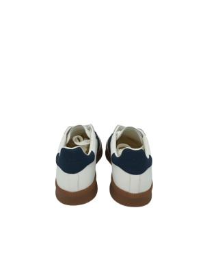 BACK 70 SNEAKER LACCI IN VITELLO E CAMOSCIO COLORE BIANCO CON LOGO E TOPPONCINO BLU NAVY, FONDO GOMMA MIELE