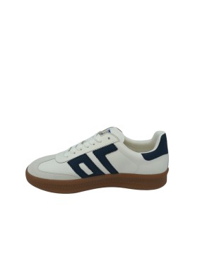 BACK 70 SNEAKER LACCI IN VITELLO E CAMOSCIO COLORE BIANCO CON LOGO E TOPPONCINO BLU NAVY, FONDO GOMMA MIELE