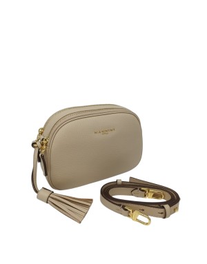 NANNINI BORSA MEDIA IN VITELLO BOTTALATO COLORE BEIGE, DUE SCOMPARTI CON LAMPO, TRACOLLA STACCABILE/REGOLABILE