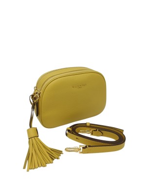 NANNINI BORSA MEDIA IN VITELLO BOTTALATO COLORE GIALLO, DUE SCOMPARTI CON LAMPO, TRACOLLA STACCABILE/REGOLABILE