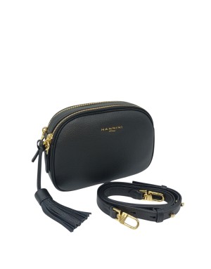 NANNINI BORSA MEDIA IN VITELLO BOTTALATO COLORE NERO, DUE SCOMPARTI CON LAMPO, TRACOLLA STACCABILE/REGOLABILE