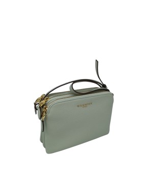 NANNINI BORSA MEDIO/PICCOLA IN VITELLO BOTTALATO COLORE VERDE SALVIA, TRE SCOMPARTI CON LAMPO, TRACOLLA REGOLABILE