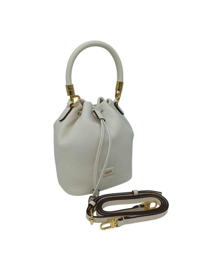 NANNINI BORSA/SECCHIELLO PICCOLO IN VITELLO BOTTALATO COLORE AVORIO, MANICO E TRACOLLA STACCABILE/REGOLABILE