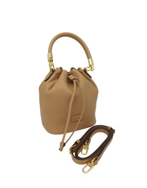 NANNINI BORSA/SECCHIELLO PICCOLO IN VITELLO BOTTALATO COLORE CAMEL, MANICO E TRACOLLA STACCABILE/REGOLABILE