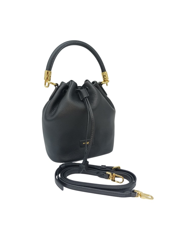 NANNINI BORSA/SECCHIELLO PICCOLO IN VITELLO BOTTALATO COLORE NERO, MANICO E TRACOLLA STACCABILE/REGOLABILE