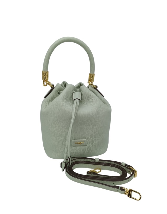 NANNINI BORSA/SECCHIELLO PICCOLO IN VITELLO BOTTALATO COLORE VERDE SALVIA, MANICO E TRACOLLA STACCABILE/REGOLABILE